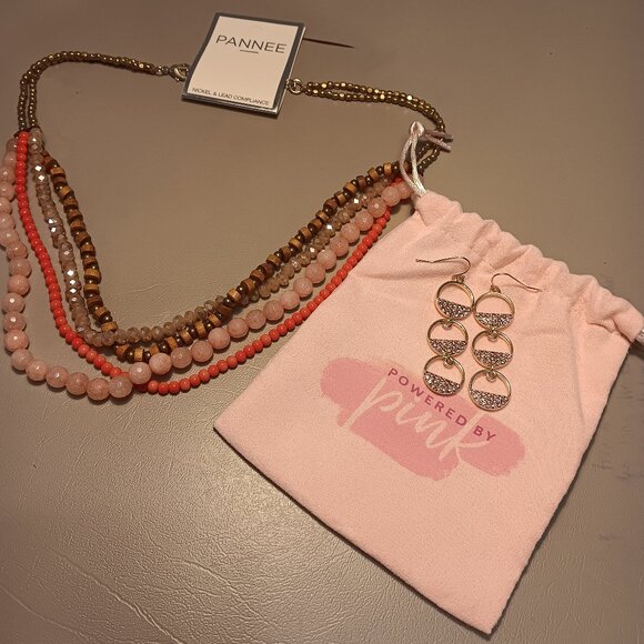 Powered by Pink Jewelry - Pannee pink multi-layer necklace & Powered by Pink rhinestone earrings